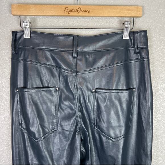 Badgley Mischka Navy Vegan Leather High Rise Straight Flare Stretchy Pants 6 - Picture 8 of 10
